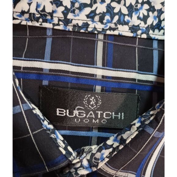 Bugatchi Shirt Men's Medium Black Blue Button Front‎ - Picture 7 of 10